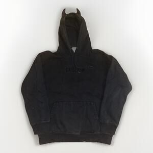 Salem7 Embroidered Logo Hoodie Black Medium 22x25 Streetwear Vintage Wash